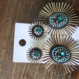 Gold and Green Sunburst Earrings